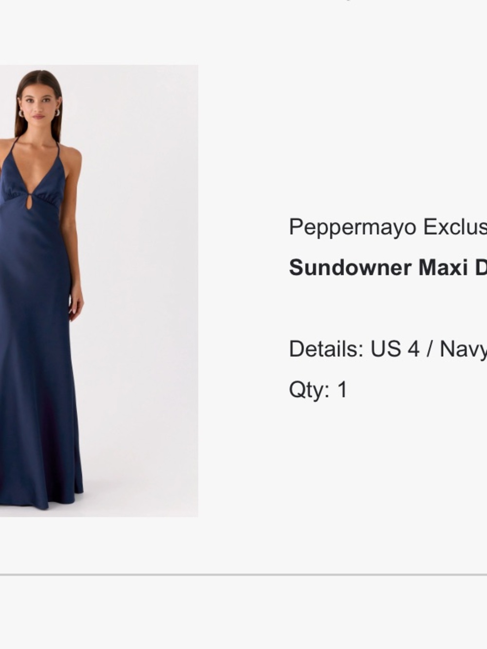 Peppermayo Navy Satin V-Neck Maxi Dress Sundowner